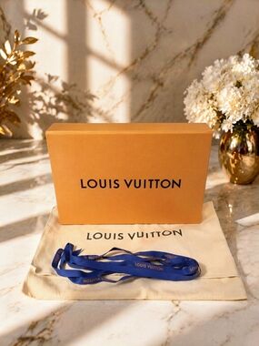 Authentic Louis Vuitton Orange Gift Box with Dust Bag & Blue Ribbon